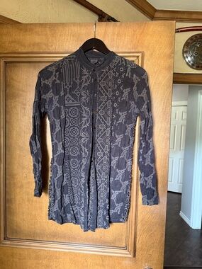 Johnny Was Black Lace-Pattern Button Front Blouse